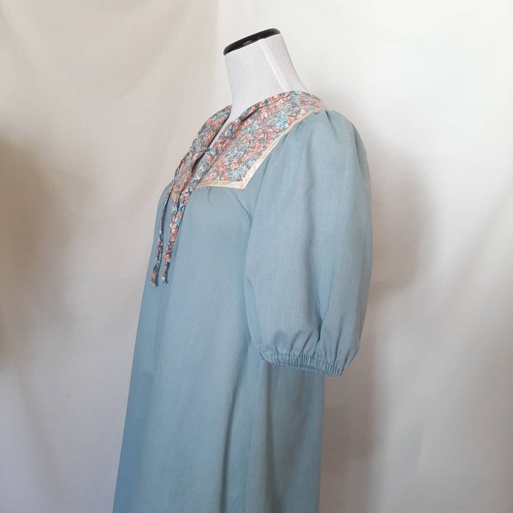 Vtg 70s Sky Blue Floral Yoke Ruffle Prairie Dress, Small - Picture 6 of 10